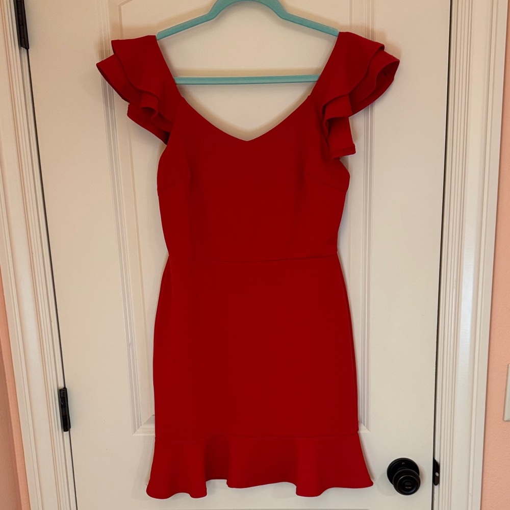 Elegant Red Ruffle Sleeve Dress